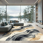 Abstract Swirling Charcoal and Sand Waves Rug