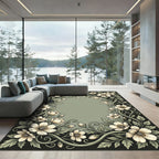Cream Blossom Vine Detailed Border Rug
