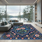 Midnight Floral Rose Bloom Medallion Rug