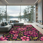 Elegant Pink Floral Dark Botanical Rug
