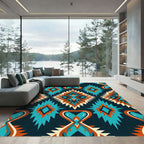 Navajo Inspired Teal Orange Diamond Rug