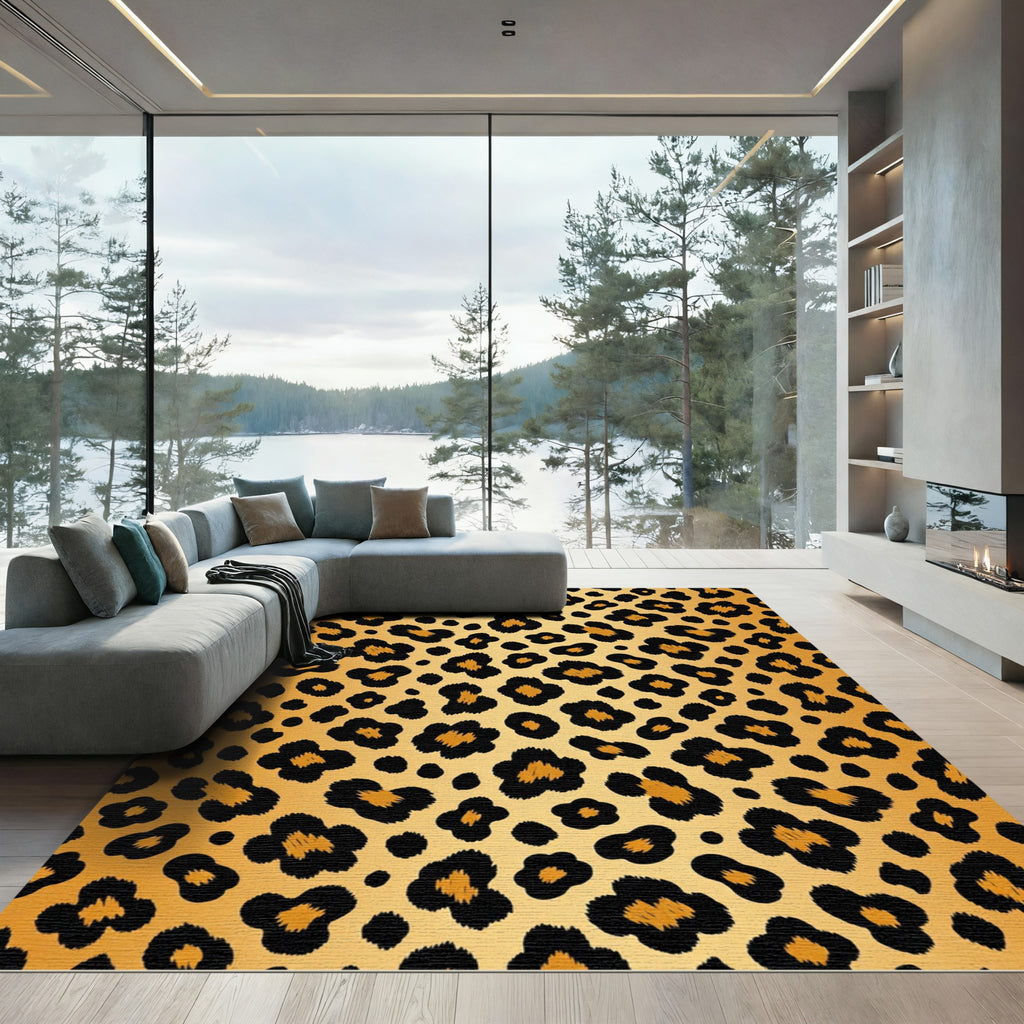 Classic Gold Leopard Animal Spot Rug
