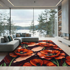 Vibrant Orange Poppy Floral Brushstroke Rug