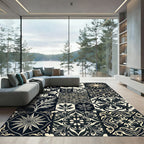 Monochromatic Floral Sunburst Medallion Tiles Rug