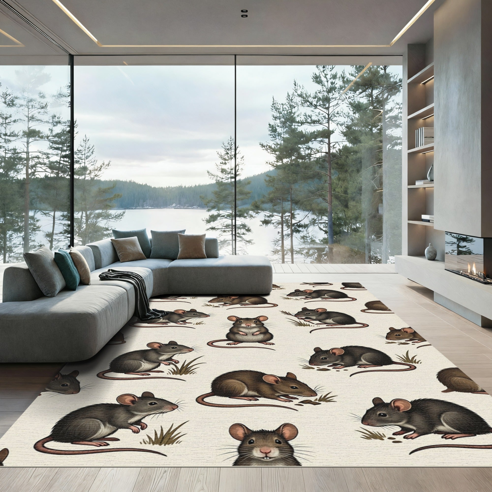 Whimsical Woodland Mouse Illustration Rug