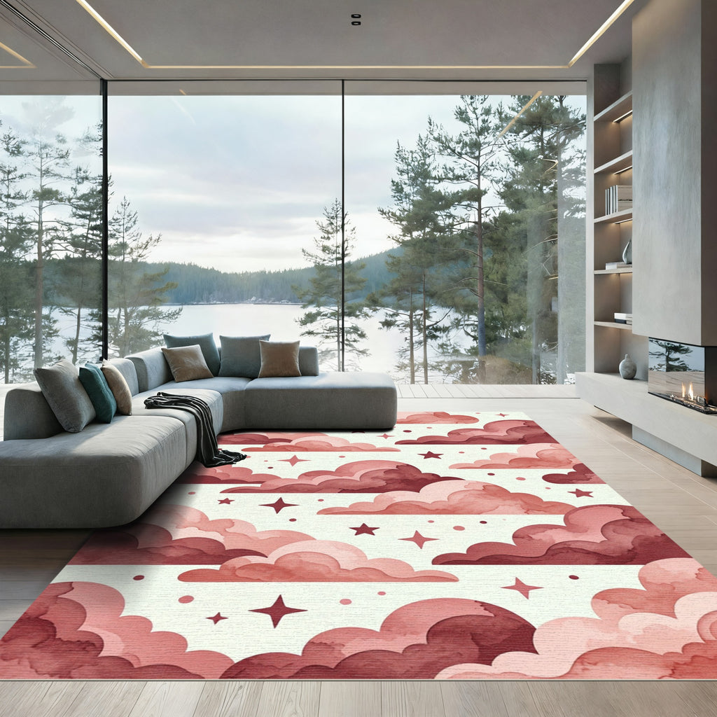 Crimson Cloud Starscape Landscape Rug