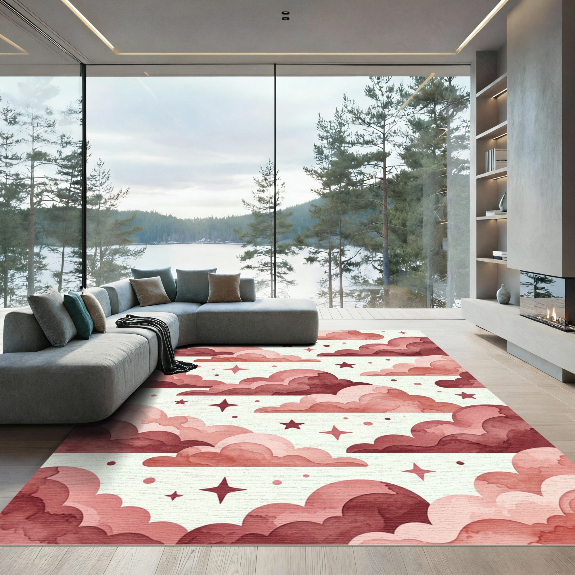 Crimson Cloud Starscape Landscape Rug