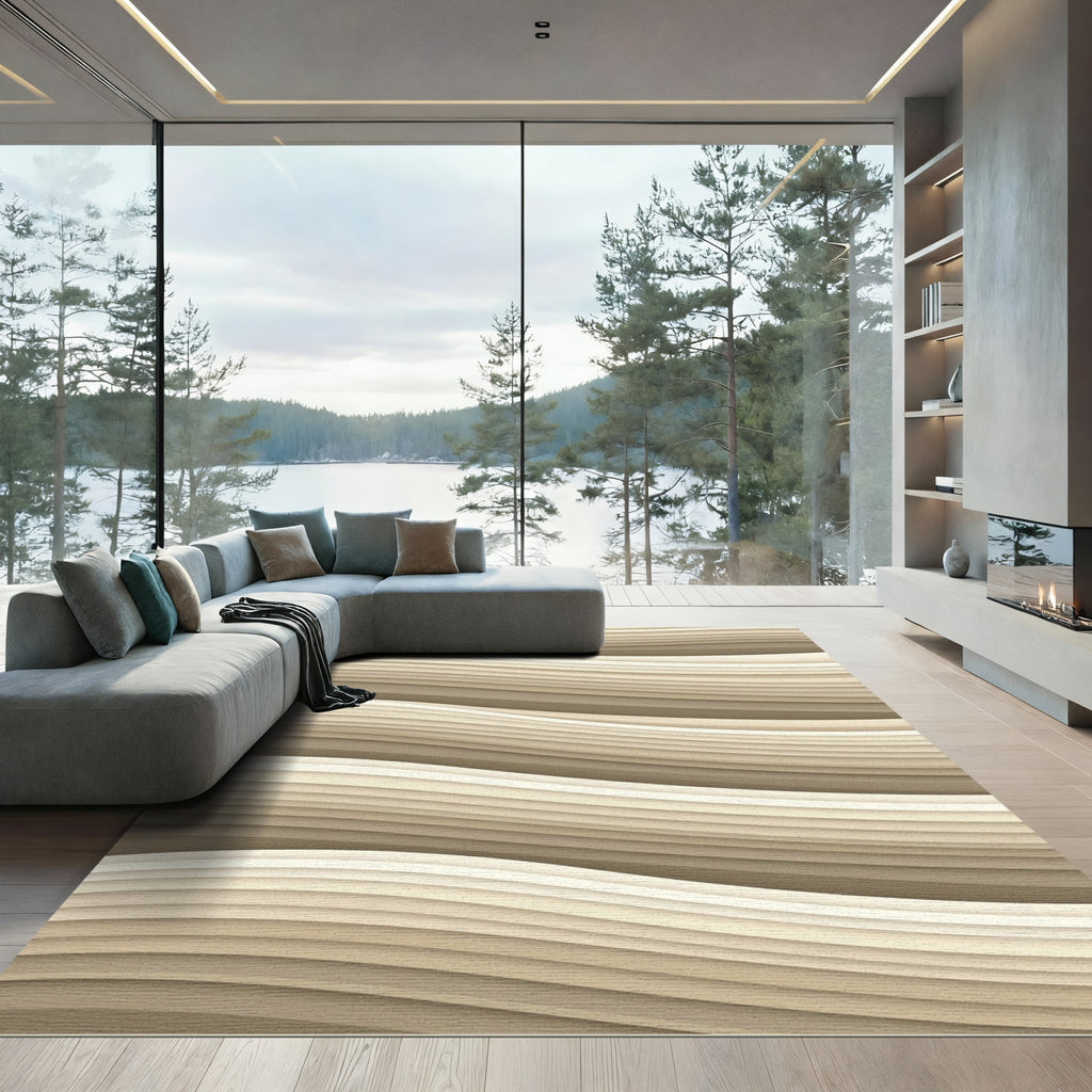 Neutral Sand Wavy Gradient Texture Rug