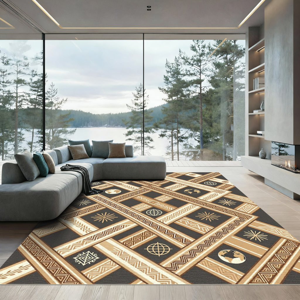 Earth Tone Geometric Globe Stripe Rug