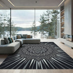 Monochrome Radiant Floral Mandala Art Rug