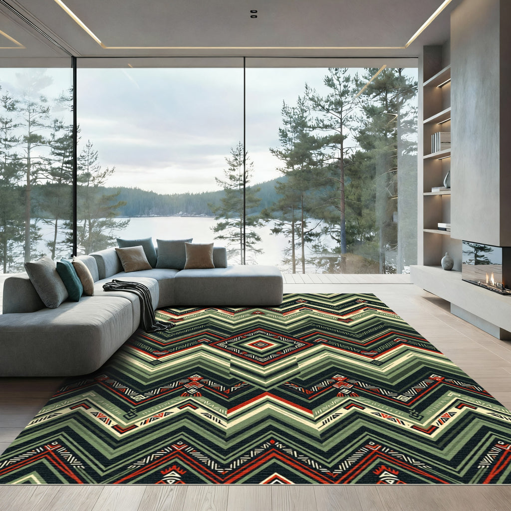 Bold Olive Chevron Geo Diamond Rug