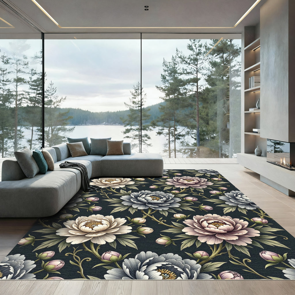 Vintage Cream Blush Peony Botanical Rug