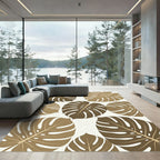 Minimalist Sepia Tropical Monstera Leaves Rug