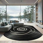 Minimalist Black and White Hypnotic Swirl Rug