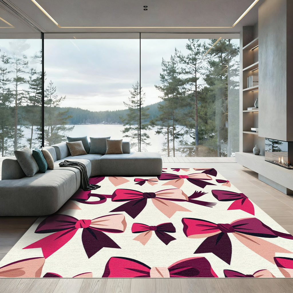 Chic Burgundy and Pink Ribbon Bows Rug