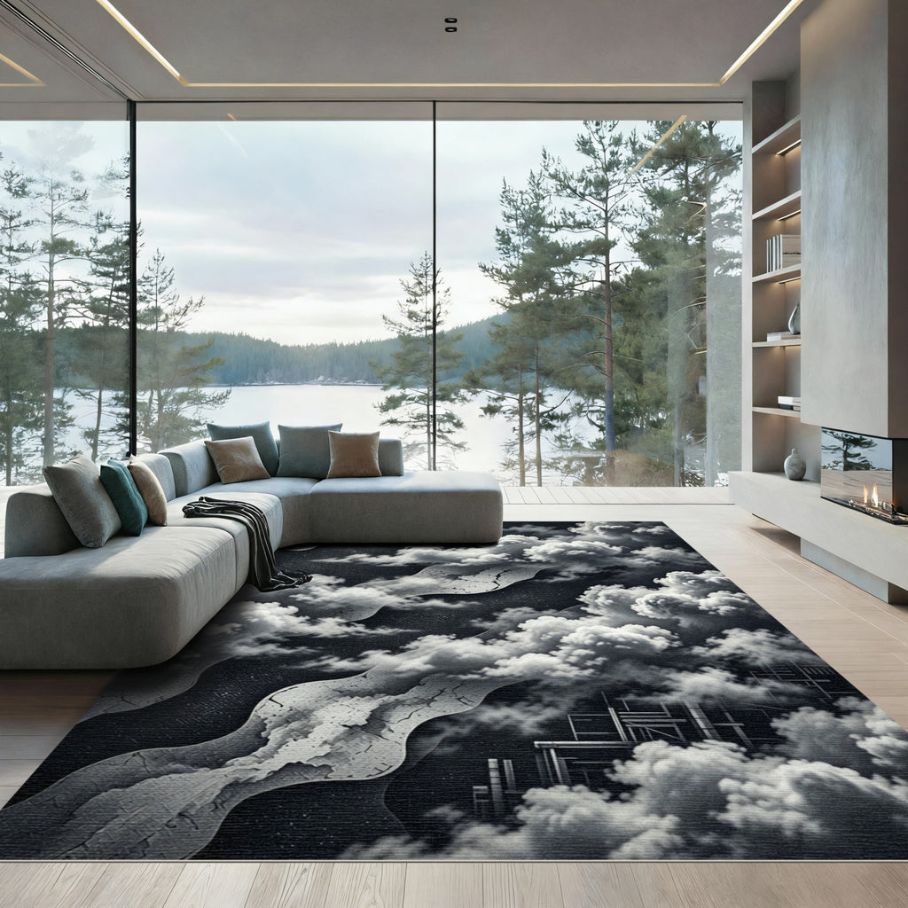 Monochrome Abstract Cloudscape Surreal Landscape Rug
