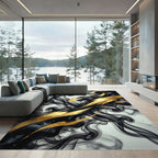 Elegant Black and Gold Abstract Smoke Rug