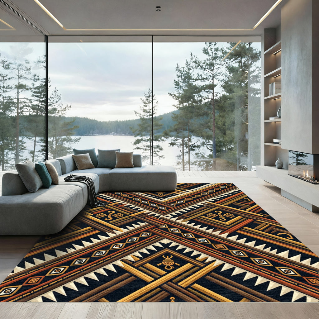 Tribal Ethnic Sunburst Earthy Geometric Rug