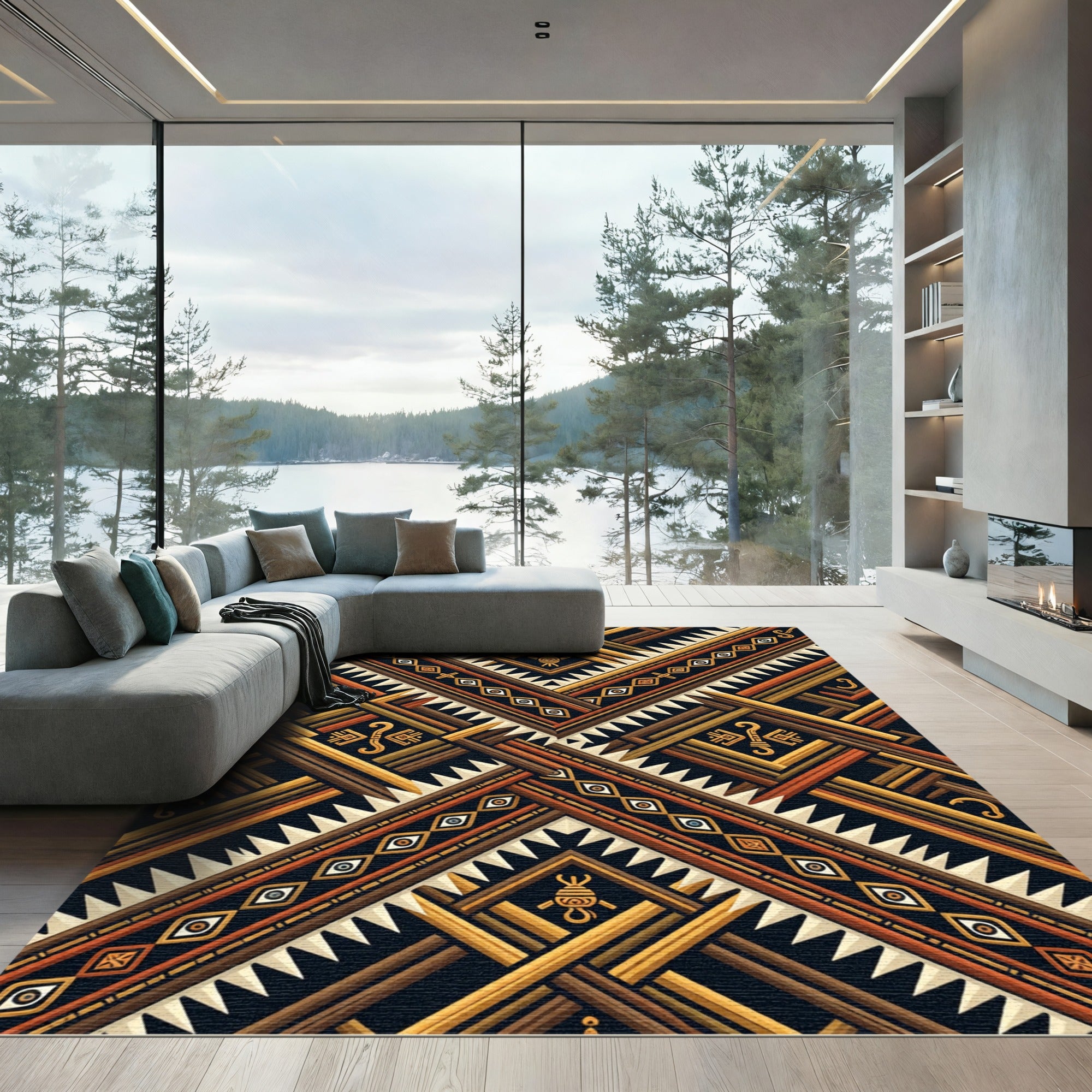 Tribal Ethnic Sunburst Earthy Geometric Rug