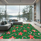 Red Gingerbread Candy Cane Snowflakes Rug