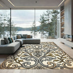 Vintage Gold Silver Leaf Scroll Rug