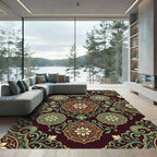 Elegant Burgundy Floral Gold Medallion Rug