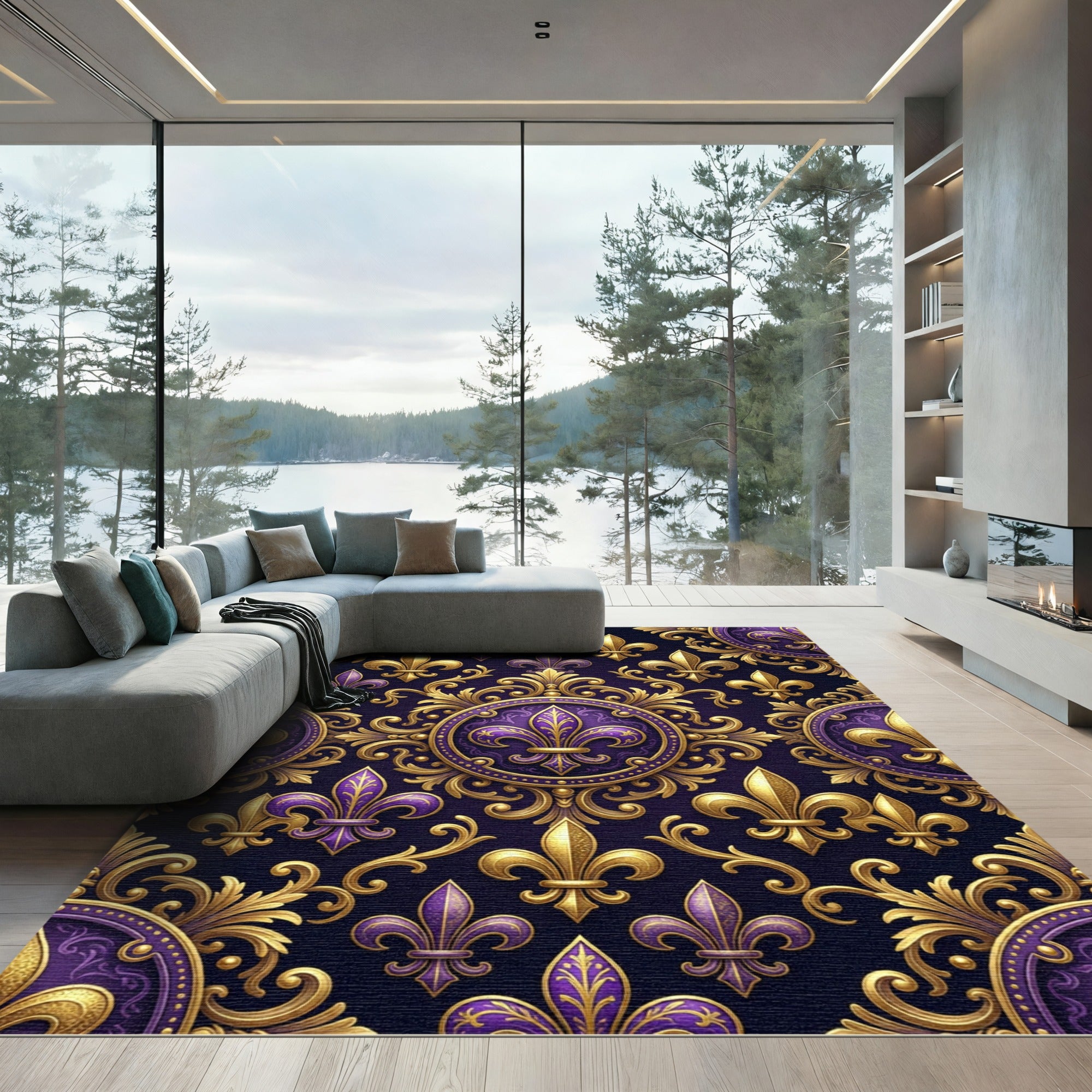 Royal Purple Gold Fleur De Lis Rug
