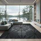 Dark Grey Spiderwebs Geometric Rug