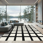 Black White Grid Squares Rug