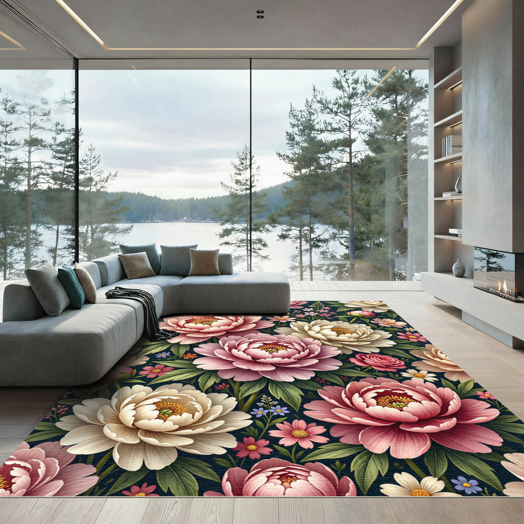 Rich Pink Cream Floral Garden Rug