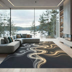 Ethereal Gold and Silver Smoke Swirl Rug