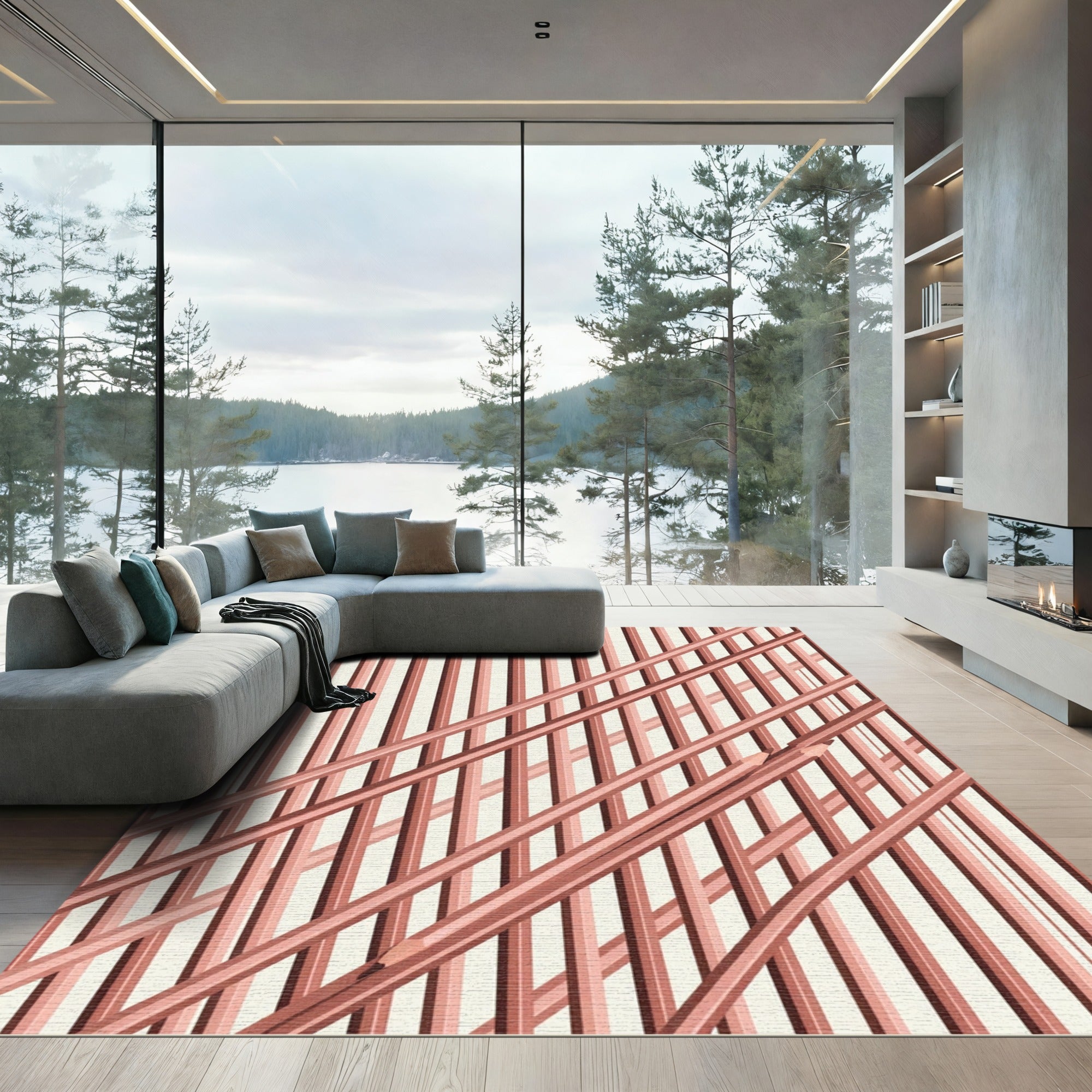 Modern Blush Copper Linear Crosshatch Rug