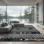 Monochrome Nautical Fish and Crab Grid Rug