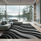 Monochromatic Grayscale Wavy Lines Rug