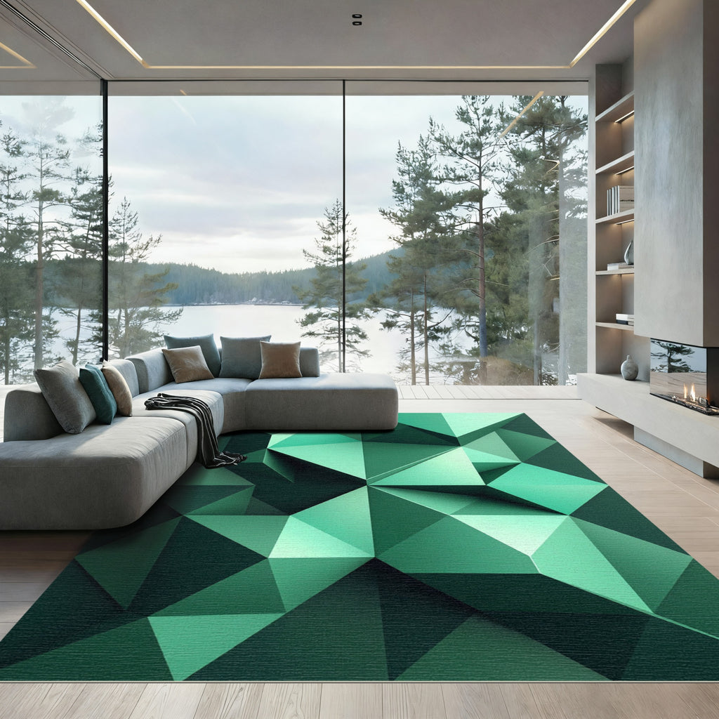 Emerald Faceted Geometric Abstract Rug