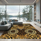 Golden Jaguar Leopard Wildlife Circles Rug