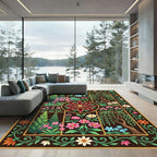 Earthy Botanical Medallion Garden Tile Rug