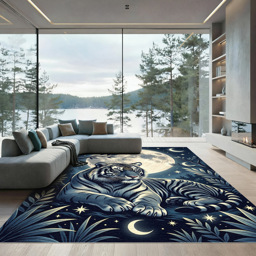 Majestic Tiger Moonlit Night Foliage Rug
