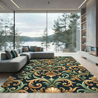 Gold Green Acanthus Scrollwork Wallpaper Rug