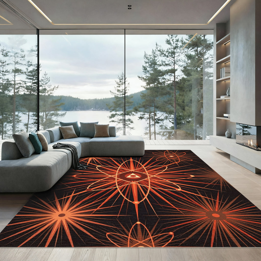 Atomic Orange Starburst Burst Rug