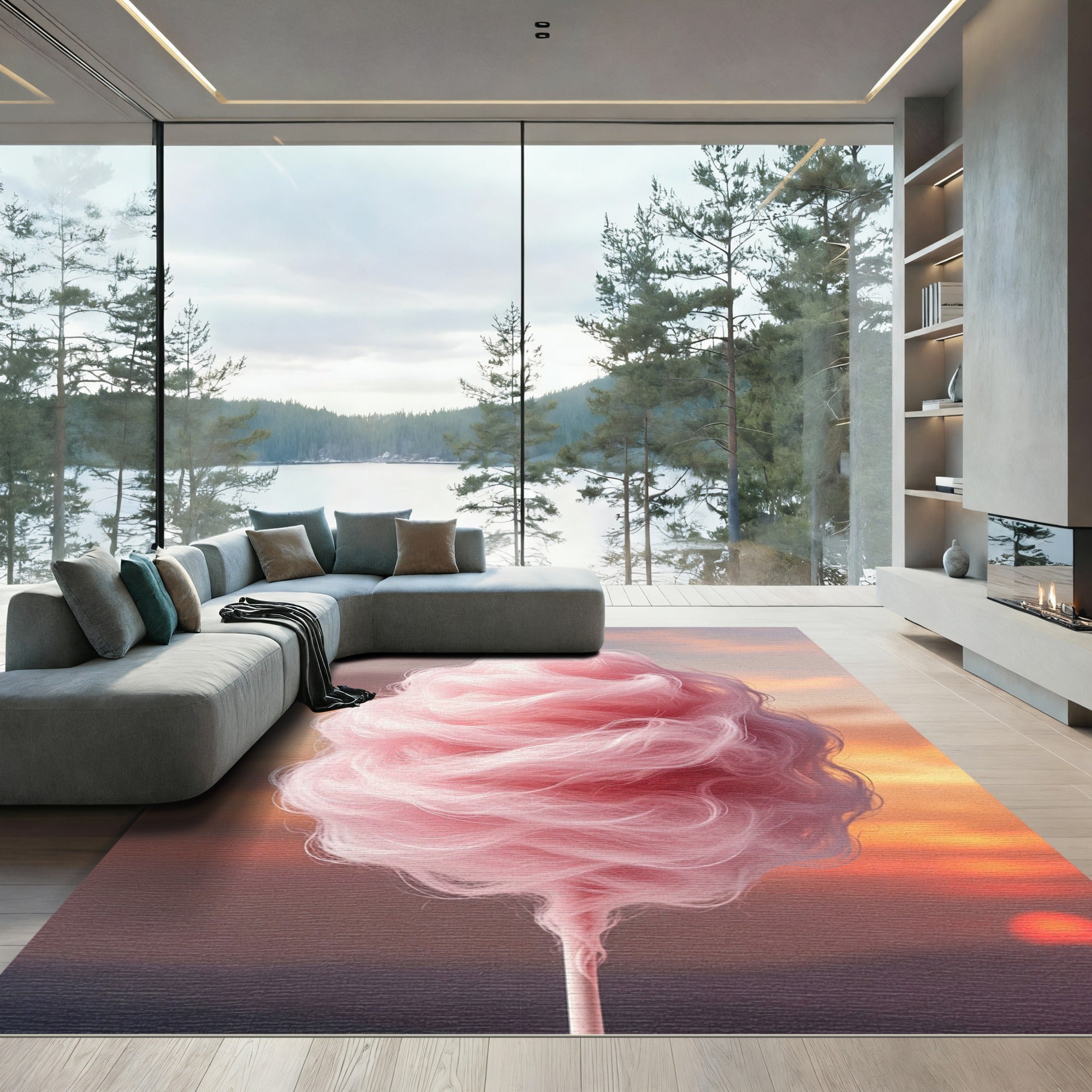 Whimsical Pink Cotton Candy Sunset Rug