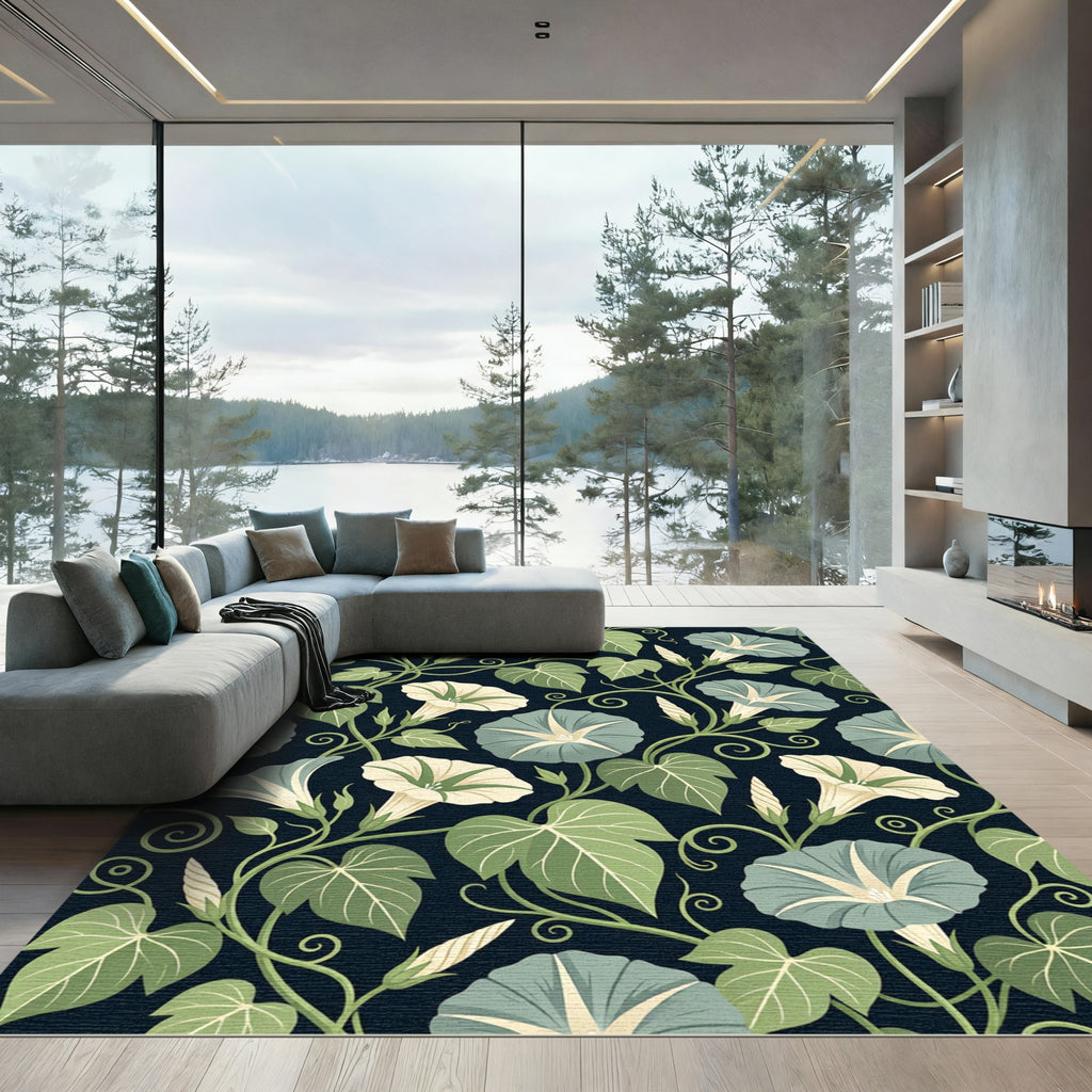 Ethereal Sage Green Morning Glory Vines Rug