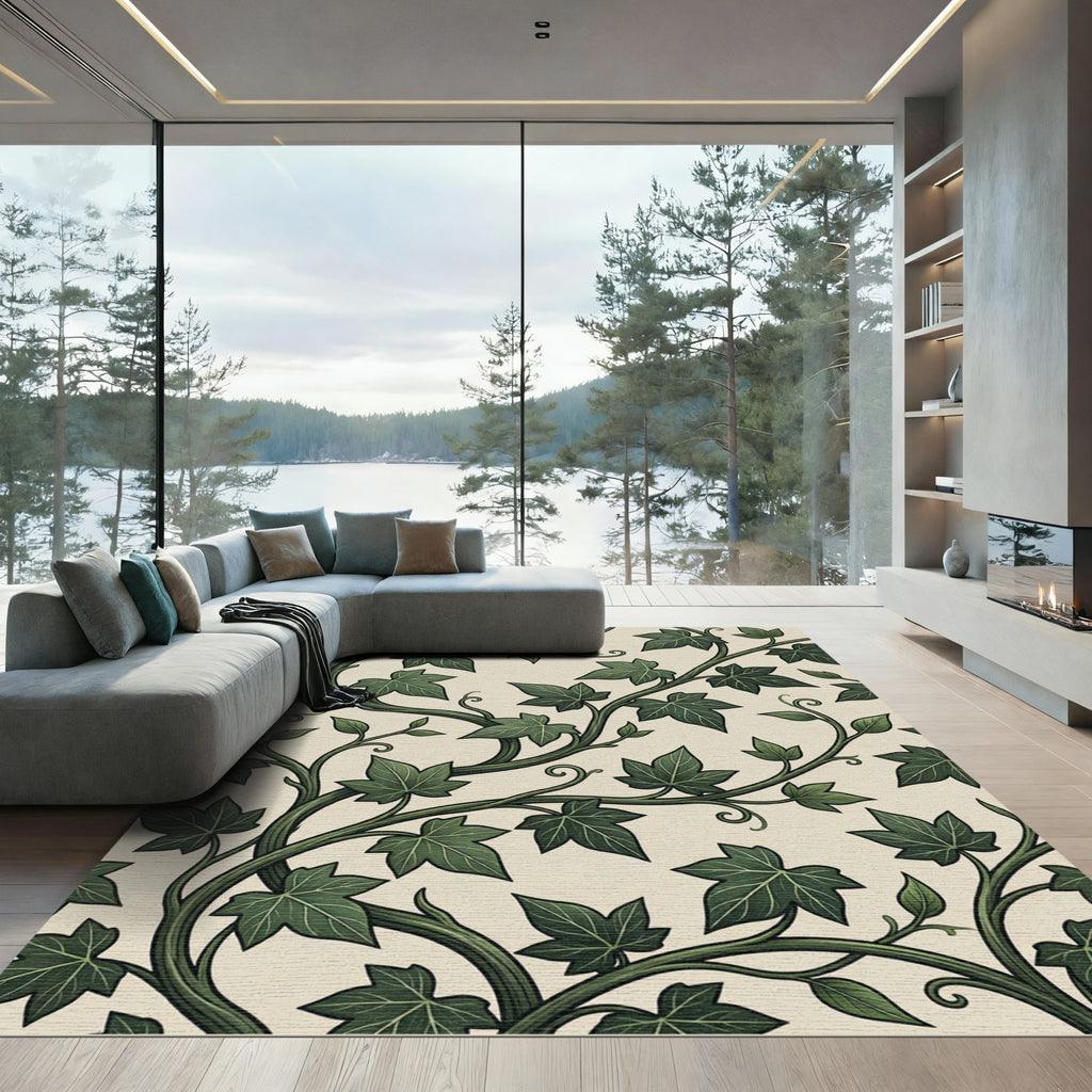 Lush Green Ivy Leaf Botanical Vine Rug