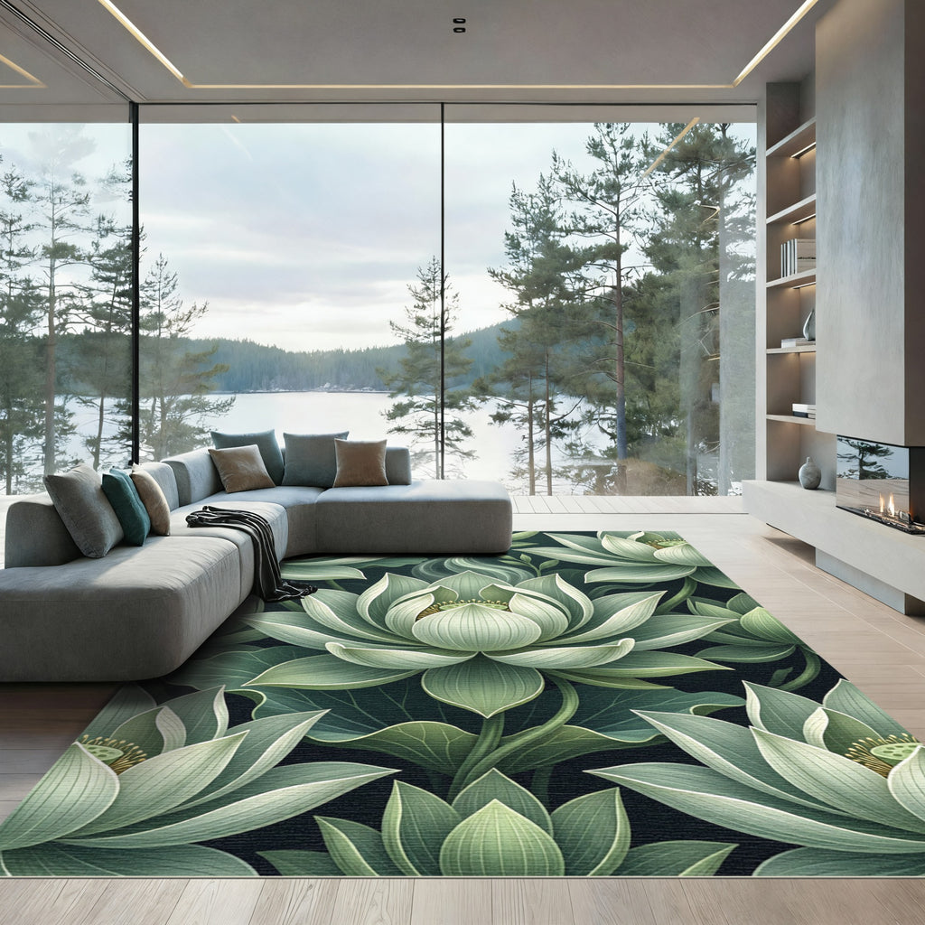 Sage Green Lotus Water Lily Rug