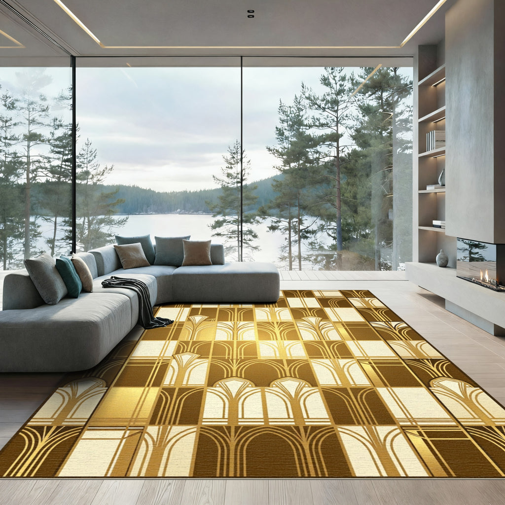 Golden Art Deco Arches Grid Rug