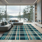 Teal Beige Tartan Grid Rug
