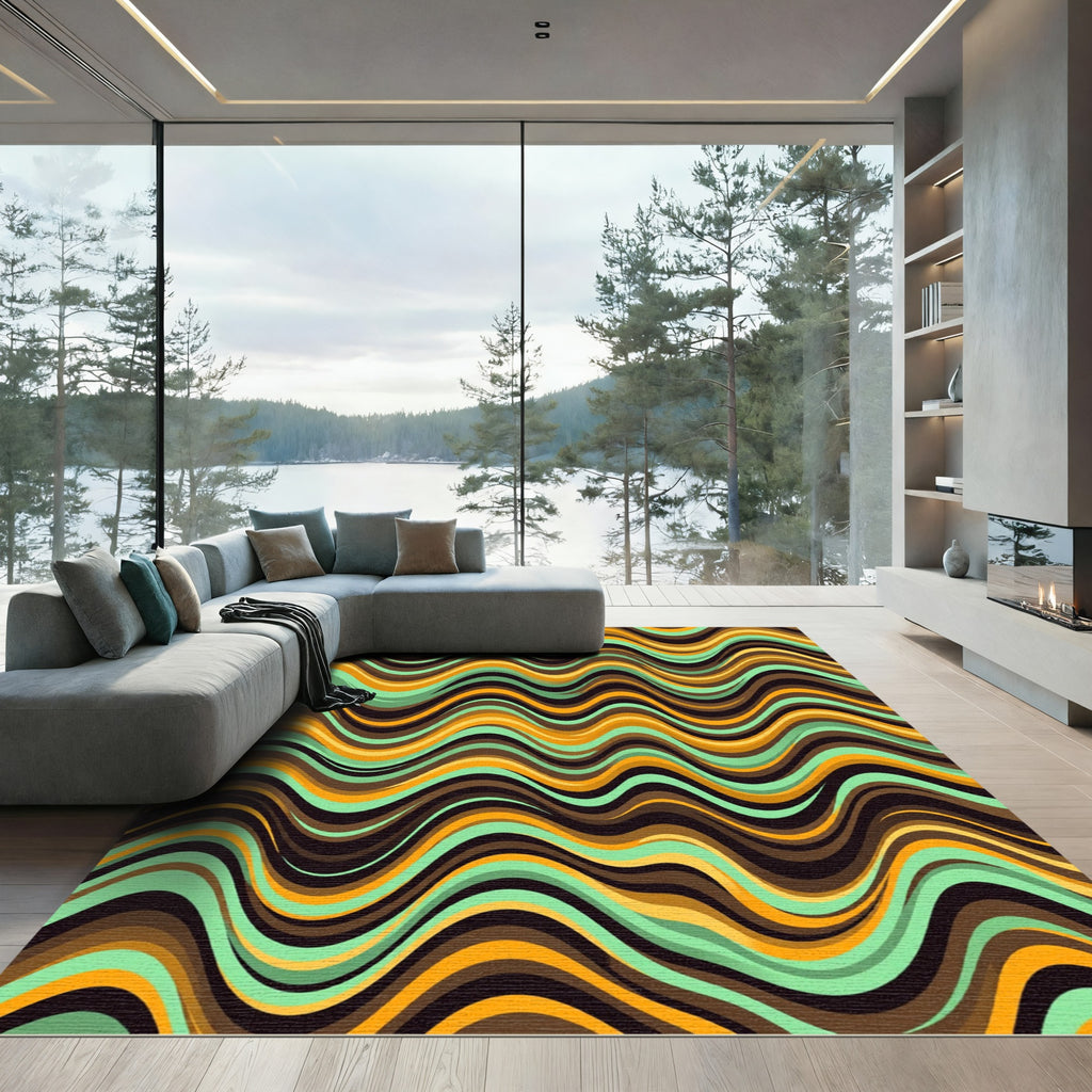 Retro Earthy Orange and Mint Wave Rug