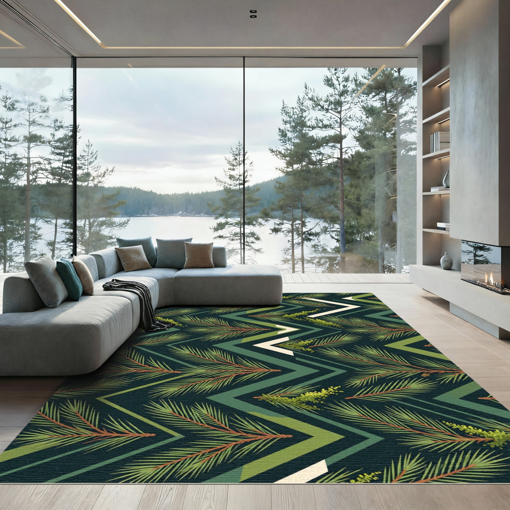 Deep Forest Zigzag Pine Needle Garland Rug