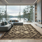 Intricate Woven Lattice Natural Wood Cream Rug