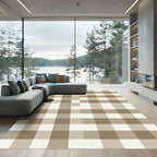 Simple Tan White Gingham Checkered Rug